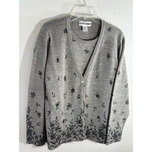 Alfred Dunner Loire Valley Women’s Gray Embroidered Sweater w/ Cardigan Floral
